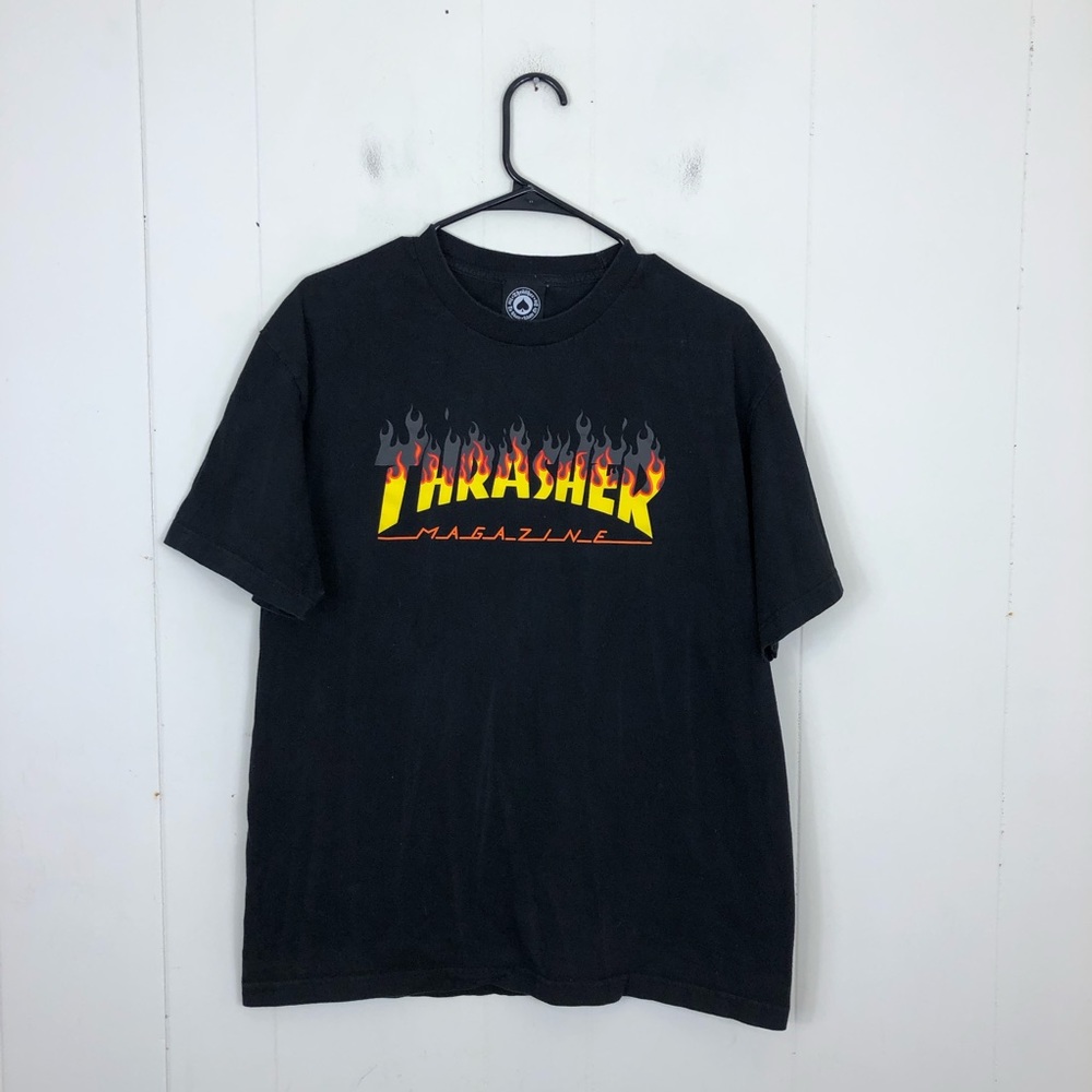 Thrasher Magazine Flame Logo Black T-Shirt Sz M
